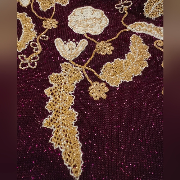 Jaclyn Smith Burgundy Sweater with Gold Accents - Picture 6 of 10